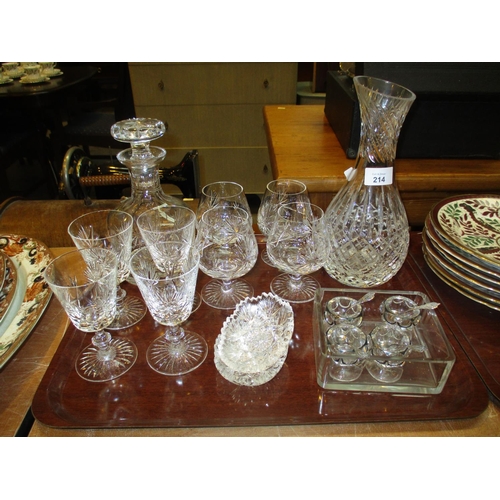 214 - Crystal Decanter, Carafe, Glasses, Salts etc