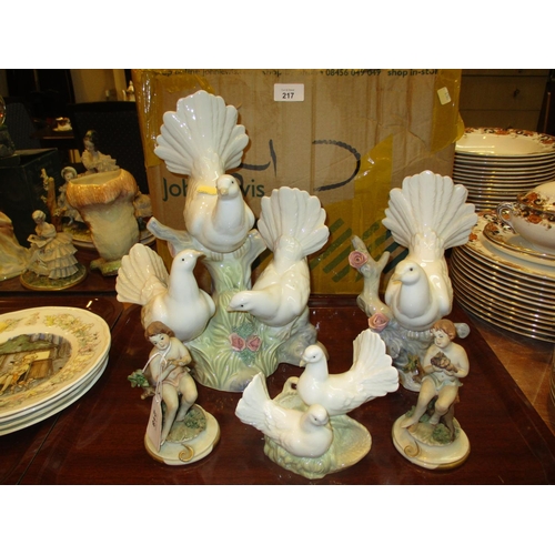 218 - Pair of Naples Porcelain Figures and 3 Spanish Birds