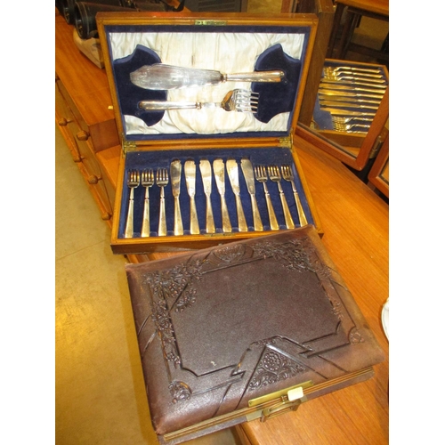 267 - Victorian Leather Photograph Album and a Case of Fish Cutlery