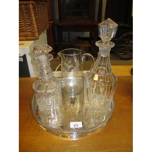 271 - Silver Plated Tray, 2 Decanters and Water Jug