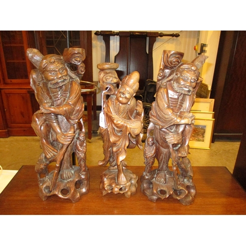 273 - Three Chinese Carved Wood Figures, largest 46cm