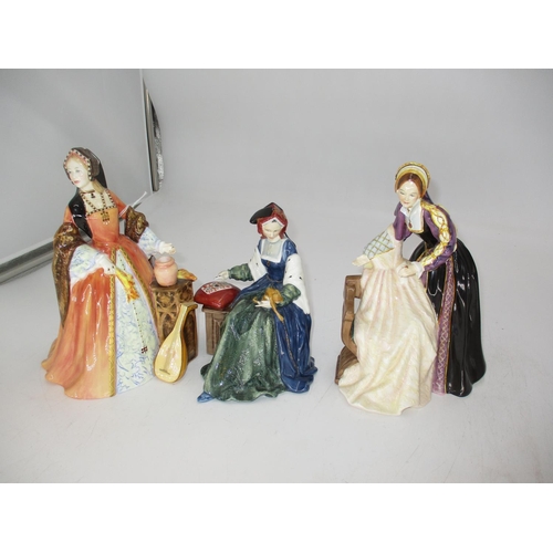 64 - Three Royal Doulton Figures - Anne Seymour HN3349, Catherine of Aragon HN3233, Catherine Howard HN34... 