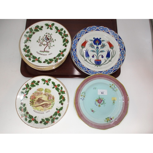 92 - Royal Grafton 12 Days of Christmas Plates, 10 Adams Plates and a Pair of Wilkinson Ltd Rhodian Plate... 