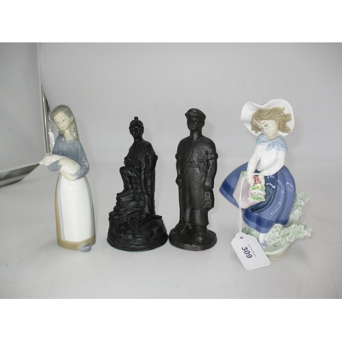 309 - Two Lladro Figures and 2 Figures of Miners