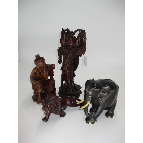 334 - Two Chinese Carved Wood Figures, a Lion and an Elephant