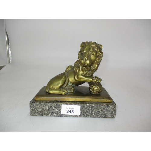 348 - 19th Century Brass Lion on a Marble Base, 17cm long