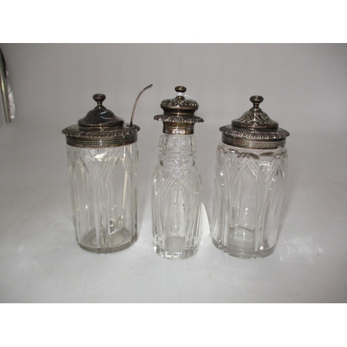 351 - Three Early 19th Century Silver and Cut Glass Cruet Bottles and a Spoon by William Bateman