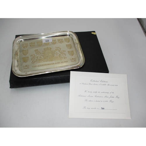 352 - 1977 Silver Jubilee Silver Tray No 368/2500, with Certificate and Box, 422g