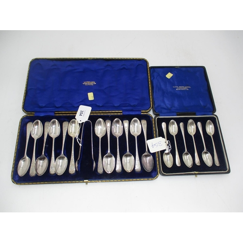 354 - Case of 6 Silver Teaspoons, London 1917, and a Case of Silver Plated Tea Spoons and Tongs