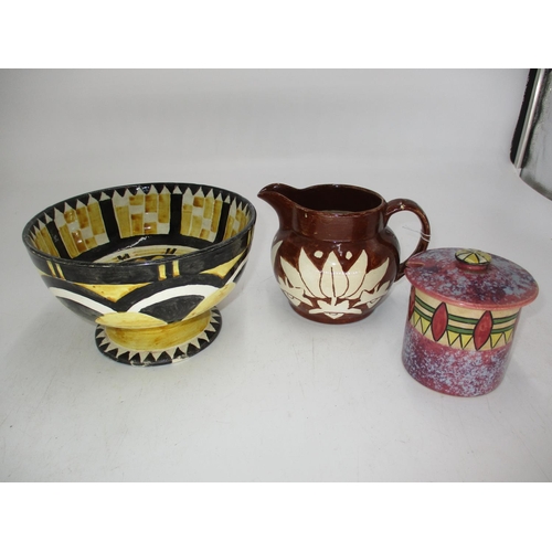 357 - Early 20th Century Hand Painted Pottery Bowl by IB, Jug by MBF and Jam Pot by CY (3)