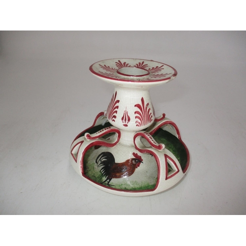 359 - Wemyss Pottery Ornate Candlestick Painted with Chickens, 12cm