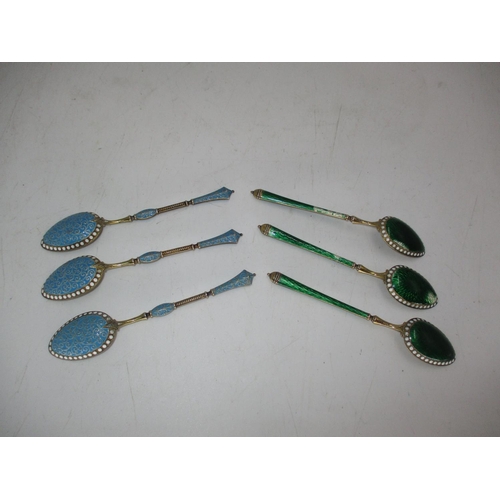 361 - Two Sets of 3 Silver Gilt and Enamel Coffee Spoons