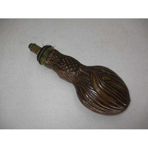 366 - 19th Century Embossed Copper Powder Flask