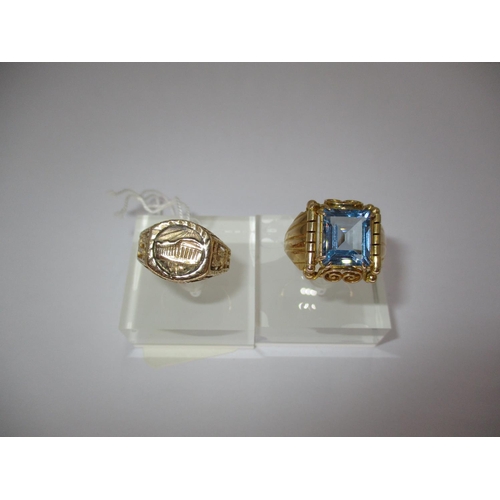 379 - Two Continental Yellow Metal Rings, one set with blue stones, 11.9g total