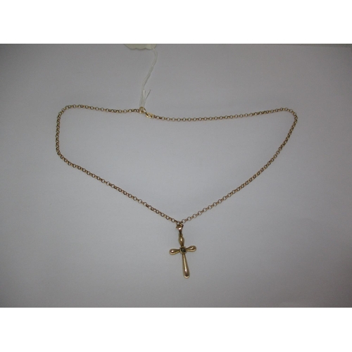 380 - 9ct Gold Necklace with Diamond Set Cross Pendant, 6.3g total