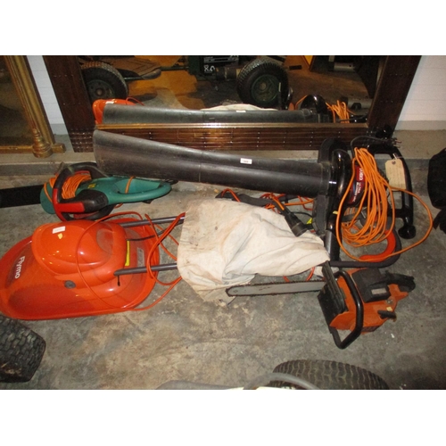 668 - Flymo Mower, Hedge Cutter, Garden Vac and a Chain Saw