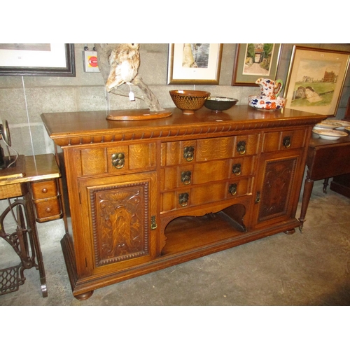 675 - Victorian Carved Oak Sideboard, 183cm