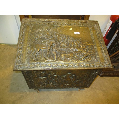 695 - Embossed Brass Coal Box