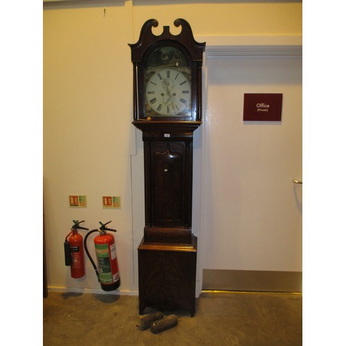 698 - 19th Century Mahogany 8 Day Longcase Clock having a Painted Arch Top Dial