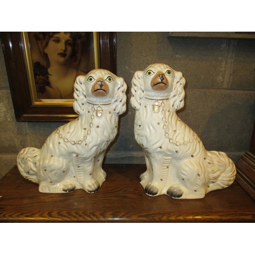 124 - Pair of Victorian Staffordshire Pottery Wally Dogs, 32cm