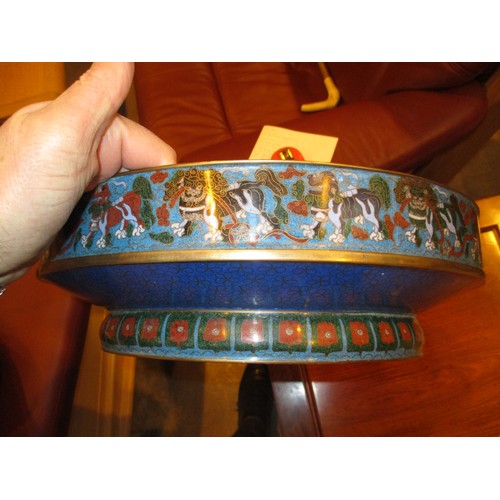 204 - Chinese Cloisonné Enamel Bowl Decorated with Beasts and Designs, Signed, 39cm