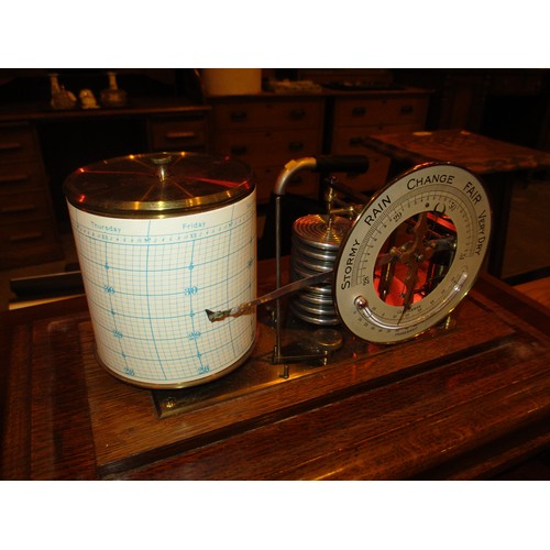 158 - Victorian Oak and Bevelled Glass Cased Barograph