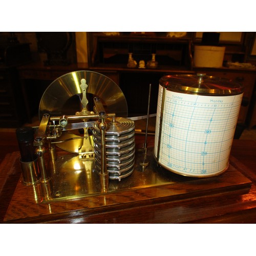 158 - Victorian Oak and Bevelled Glass Cased Barograph