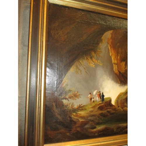 504 - 19th Century Oil on Canvas, Cave Scene with View Point, 61x75cm