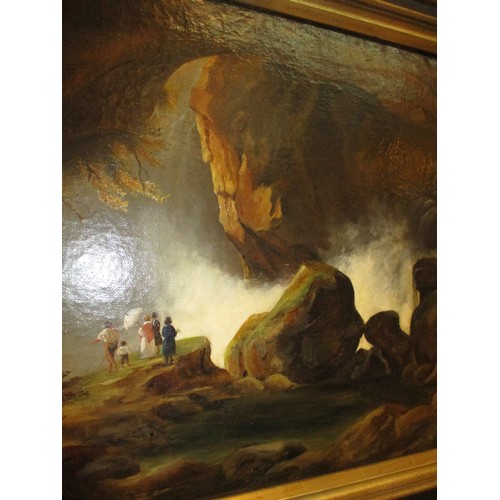 504 - 19th Century Oil on Canvas, Cave Scene with View Point, 61x75cm