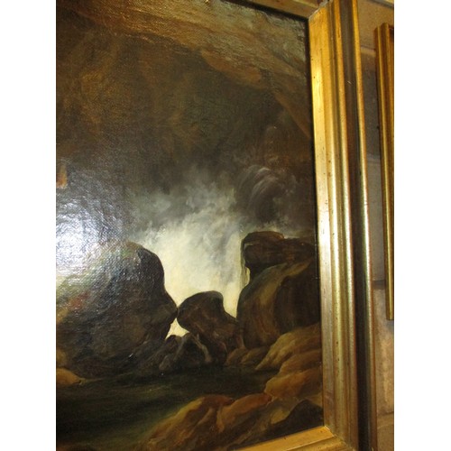 504 - 19th Century Oil on Canvas, Cave Scene with View Point, 61x75cm