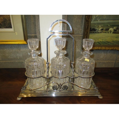 Victorian Silver Plate and 3 Crystal Decanter Tantalus