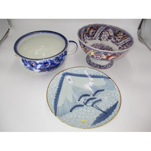 64 - Victorian Pottery Chamber Pot and Punch Bowl and a Oriental Plate