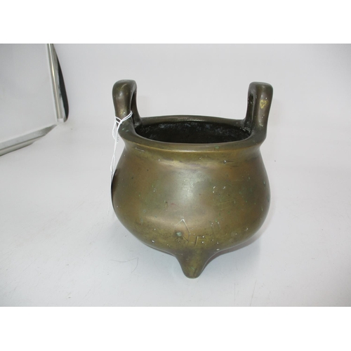 348 - Chinese Bronze Censer having 2 Handles and 3 Feet, 17cm high