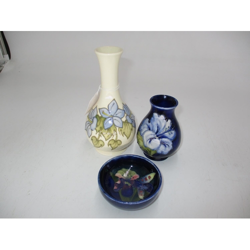 376 - Two Moorcroft Pottery Vases and a Small Dish, largest vase 16cm