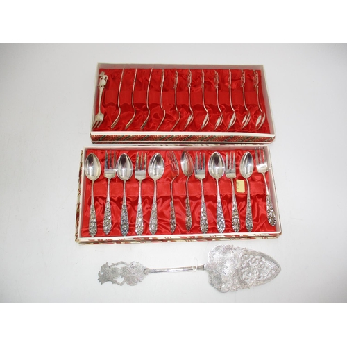 460 - Two Boxed Sets of Indonesian 800 Silver Pastry Forks and a Serving Spoon