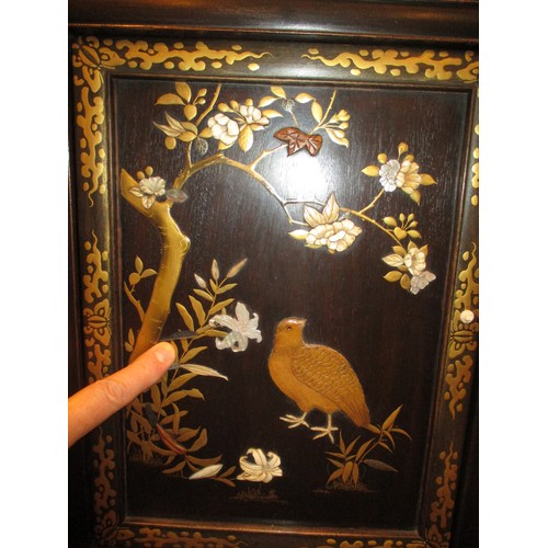 704 - Late 19th Century Japanese Display Cabinet Ornately Decorated with Birds, Insets and Flowers in Moth... 
