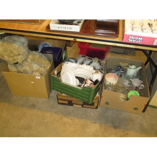 118 - Five Boxes of Ceramics, Glass, Teddy Bear etc