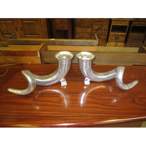 150 - Pair of Metal Horn Candlesticks