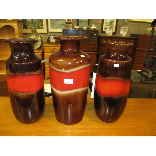 155 - Pair of West German Pottery Vases and a Single Vase, 41 and 42cm