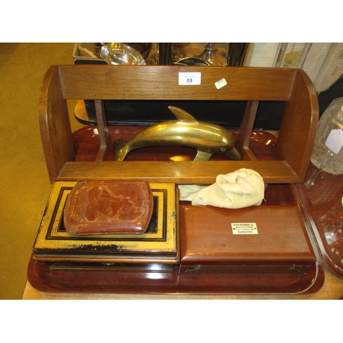 59 - Book Trough, Money Box, Leather Cigar Case etc