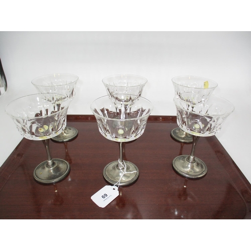 69 - Set of 6 Crystal and Silver Plate Champagne Coupes