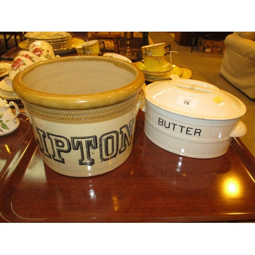 78 - Liptons Stoneware Crock and a Butter Pot