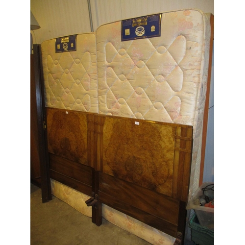 592 - Pair of Art Deco Burr Walnut Single Bedsteads with Mattresses