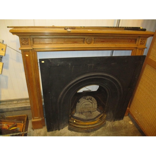 595 - Pine Mantelpiece and Cast Iron Fire Insert