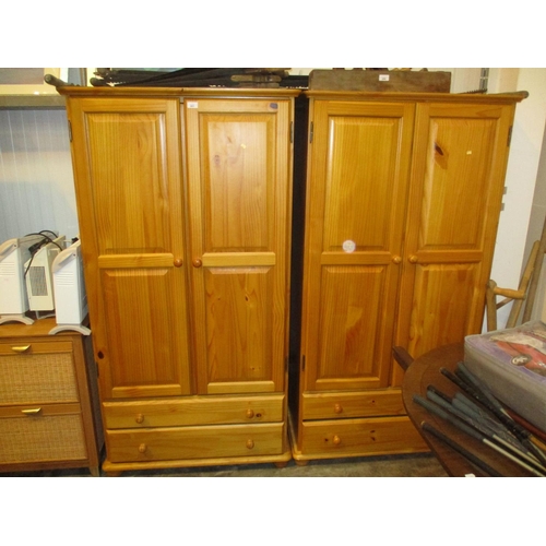 601 - Pair of Pine 2 Door Wardrobes with Drawer Bases, 85cm