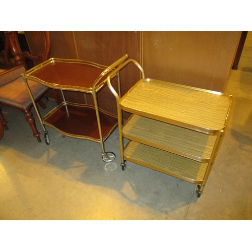 614 - Two Vintage Gilt Metal Drinks Trollies