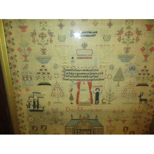 563 - 19th Century Rosewood Framed Sampler by Deas Ure 1821 Aged 11, 52x38cm