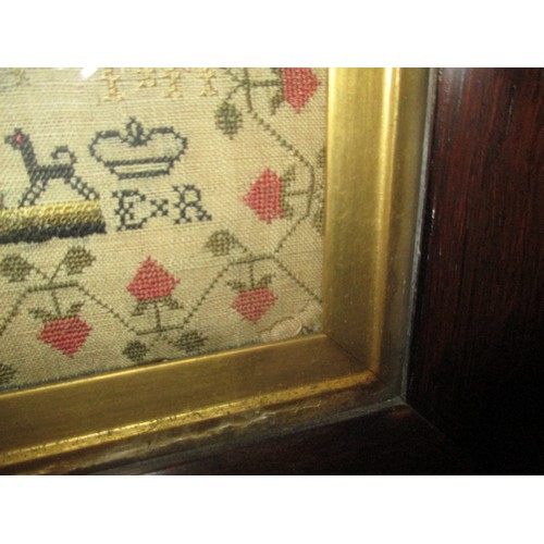 563 - 19th Century Rosewood Framed Sampler by Deas Ure 1821 Aged 11, 52x38cm