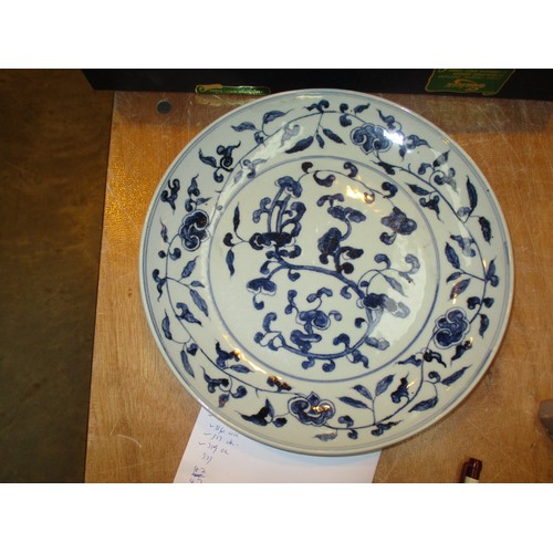 327 - Chinese Porcelain Plaque Blue and White Decorated with Foliage, 29cm