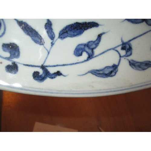 327 - Chinese Porcelain Plaque Blue and White Decorated with Foliage, 29cm